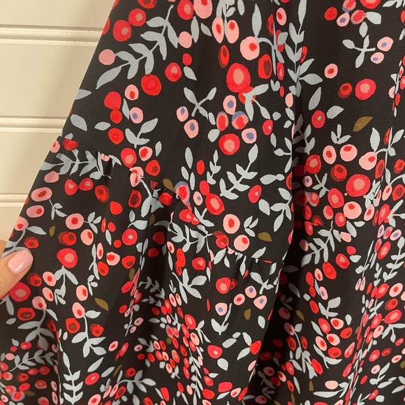 Loft Floral/Berry Long Sleeve Black Velvet Trim Keyhole Dress M Women’s EUC - Picture 9 of 13